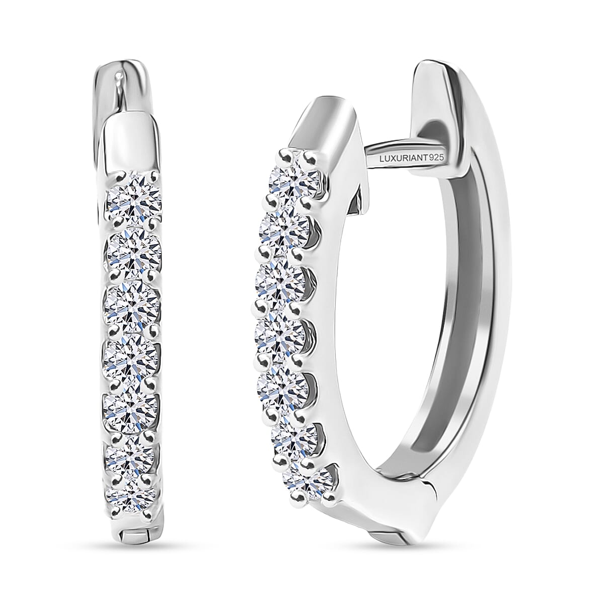 Luxuriant SI-G-H Lab Grown Diamond Full Hoop Earring in Rhodium Overlay Sterling Silver