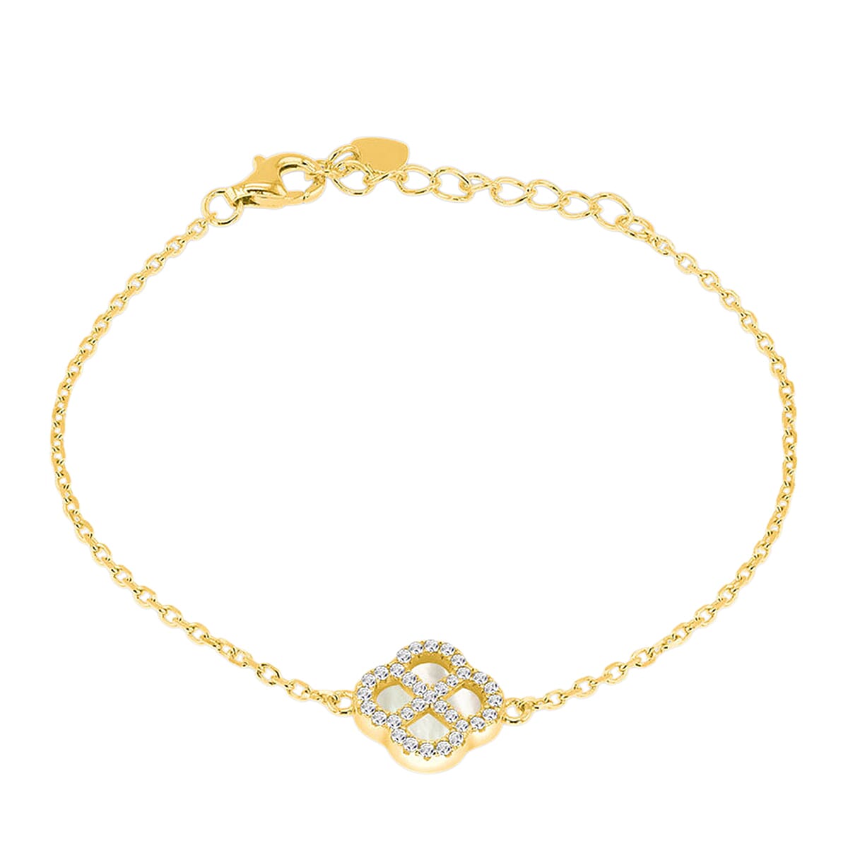 Mother Of Pearl, Cubic Zirconia Bracelet (Size - 7.5) Sterling Silver  0.300  Ct.