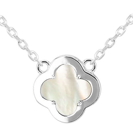 Mother Of Pearl, Cubic Zirconia Necklace (Size - 18) Sterling Silver  0.300  Ct.