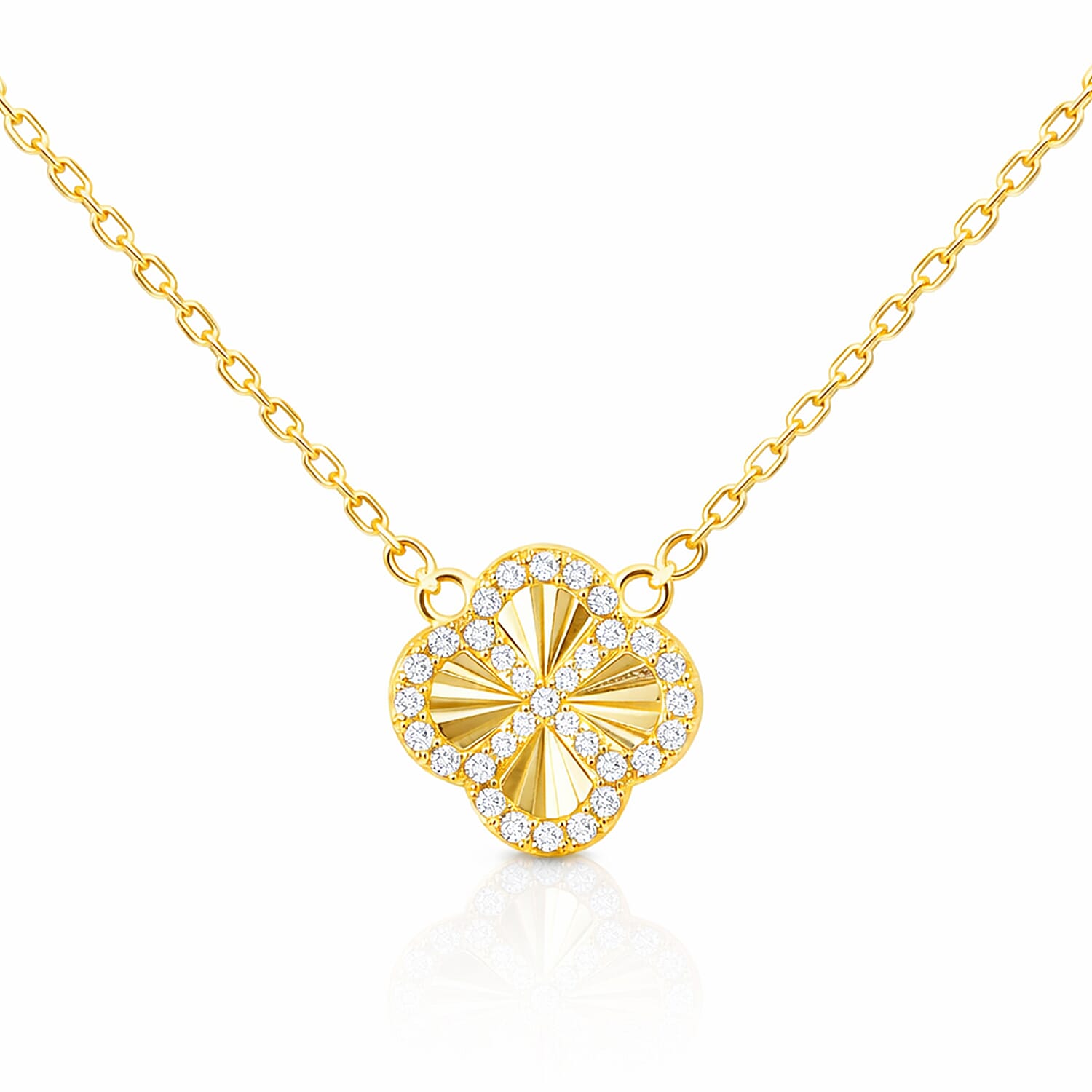 Cubic Zirconia Necklace (Size - 17.5 Inch with Ext) in Gold Plated Sterling Silver