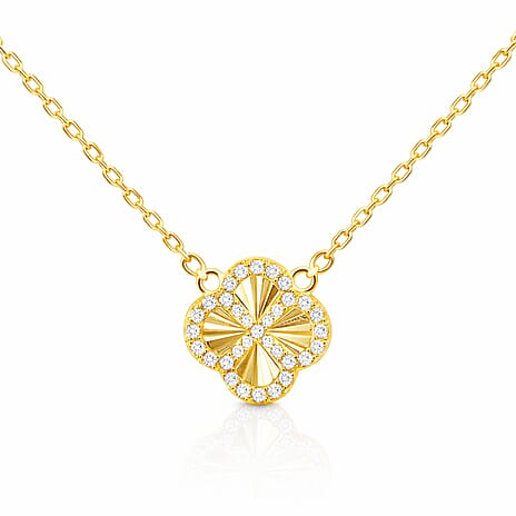Cubic Zirconia Necklace (Size - 17.5 Inch with Ext) in Gold Plated Sterling Silver