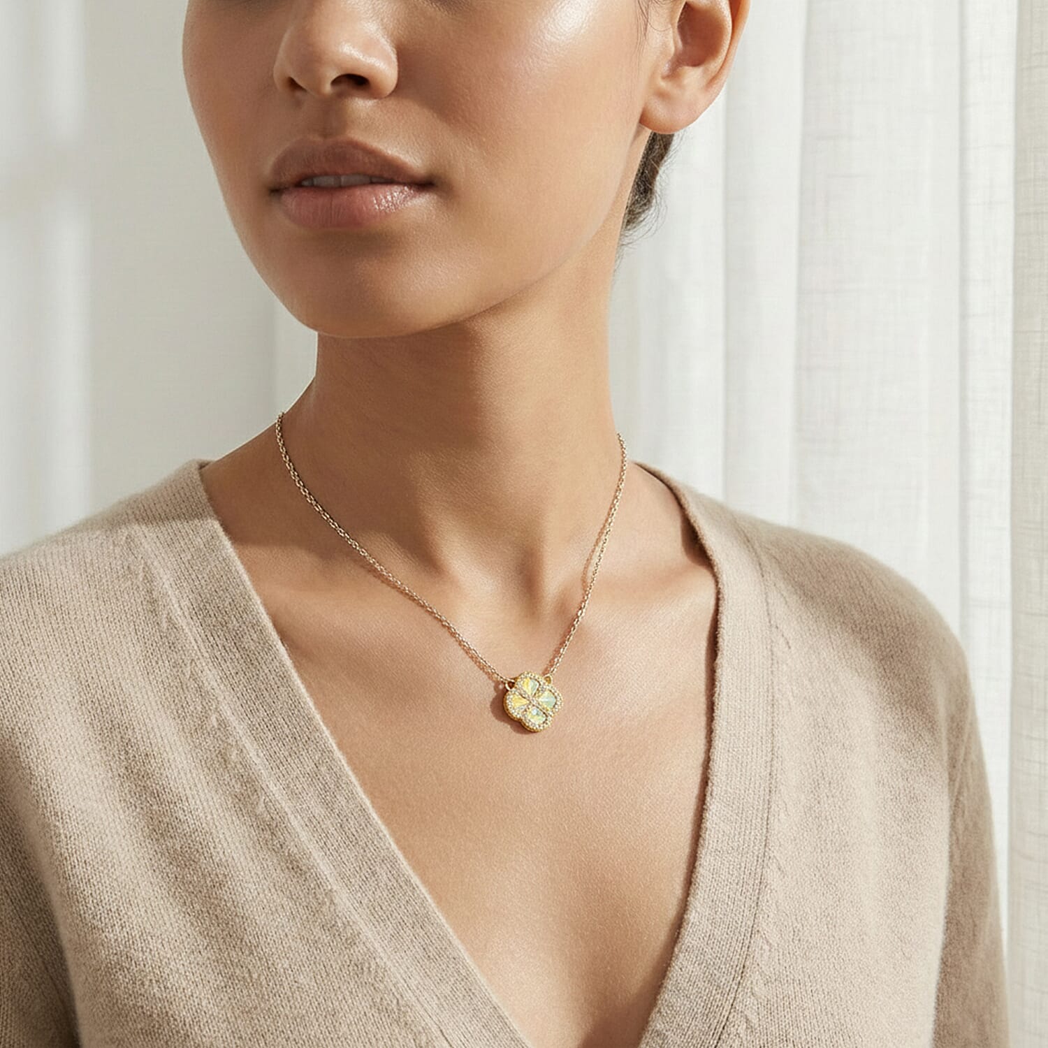 Cubic Zirconia Necklace (Size - 17.5 Inch with Ext) in Gold Plated Sterling Silver