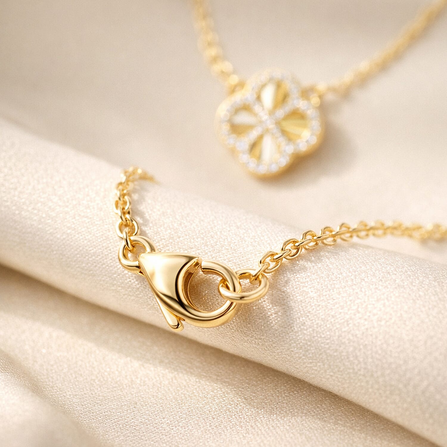 Cubic Zirconia Necklace (Size - 17.5 Inch with Ext) in Gold Plated Sterling Silver