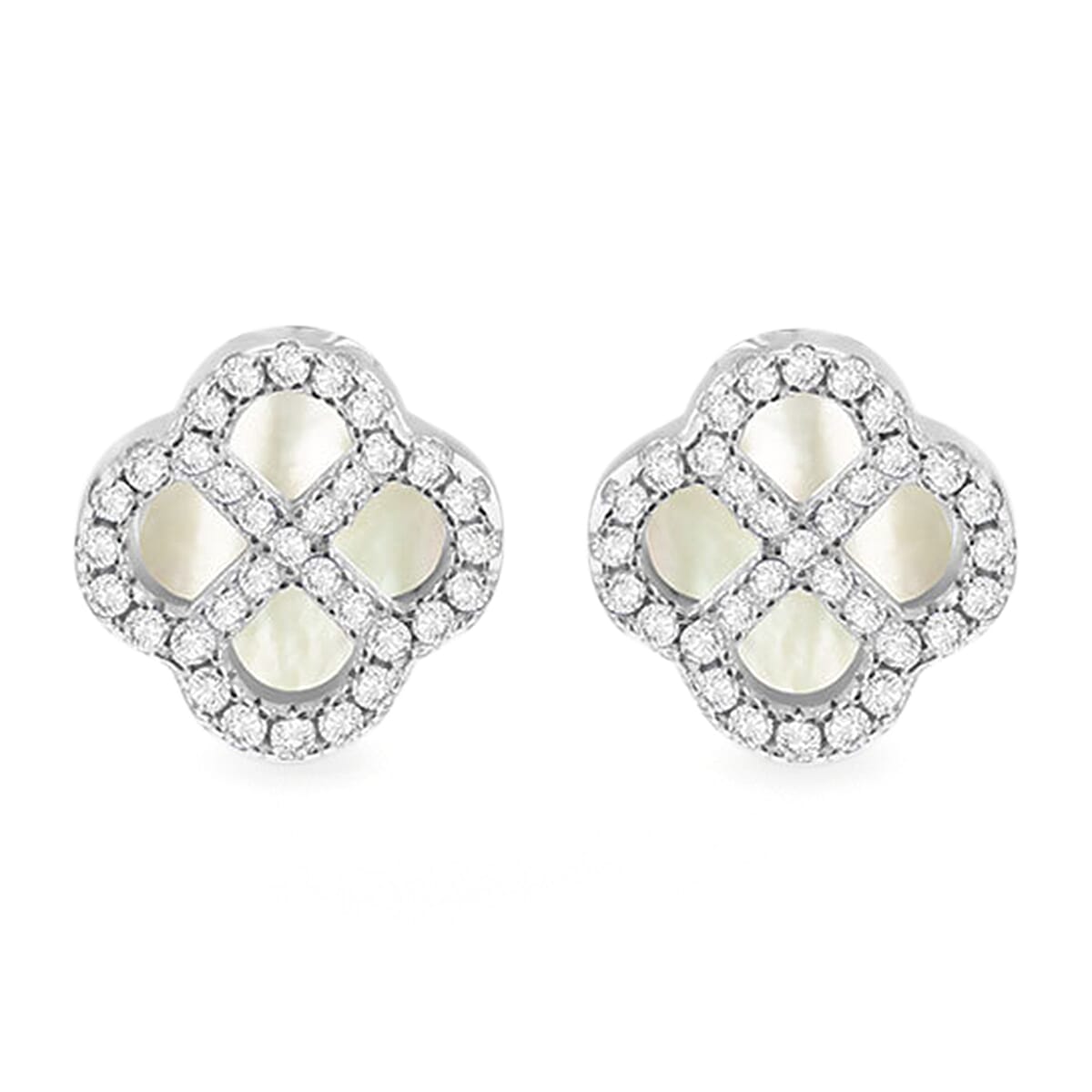 Mother Of Pearl, Cubic Zirconia Earring Sterling Silver  0.300  Ct.