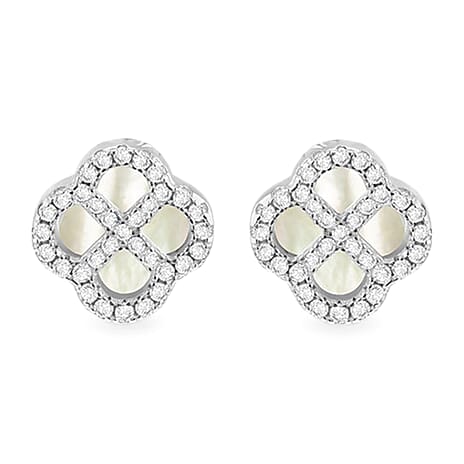 Mother Of Pearl, Cubic Zirconia Earring Sterling Silver  0.300  Ct.