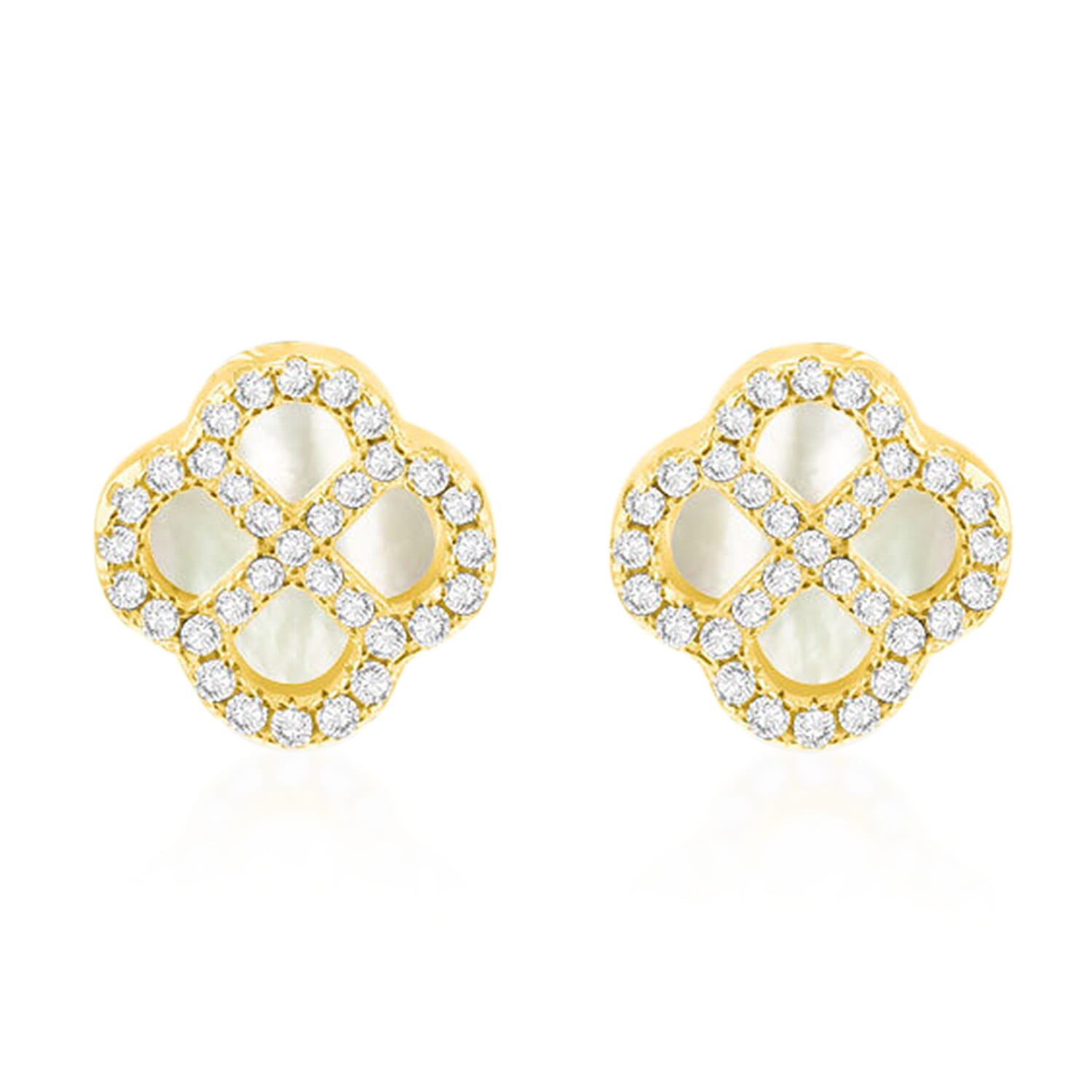 Mother Of Pearl & Cubic Zirconia Push Back Earring in Gold Plated Sterling Silver