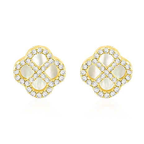 Mother Of Pearl, Cubic Zirconia Earring Sterling Silver  0.300  Ct.