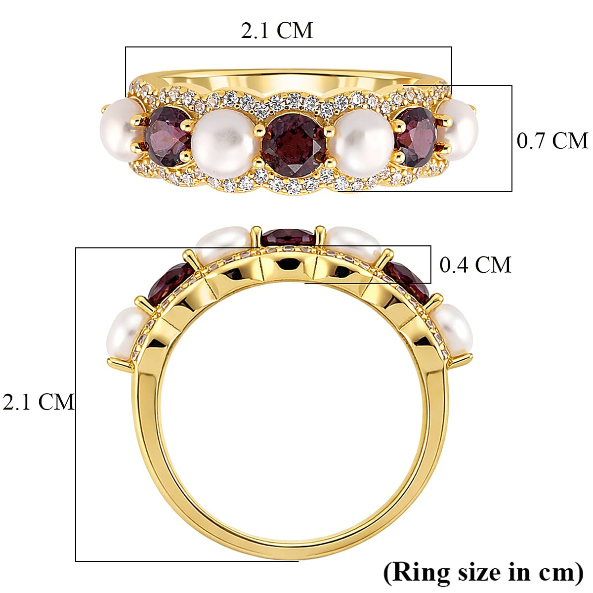 D'Joy Rhodolite Garnet, Zircon, Fresh Water Pearl Fancy Ring Sterling Silver  4.050  Ct.