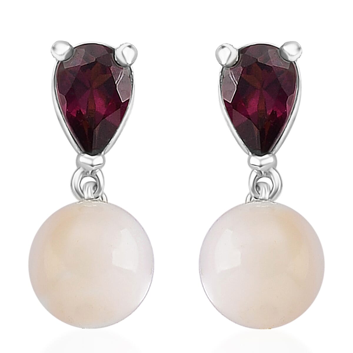 D'Joy Rhodolite Garnet, Mother Of Pearl Fancy Earring in Rhodium OverlaySterling Silver  1.420  Ct.