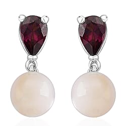 D'Joy Rhodolite Garnet & Mother Of Pearl Push Back Earring in Rhodium Overlay Sterling Silver