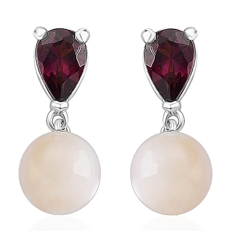 D'Joy Rhodolite Garnet, Mother Of Pearl Fancy Earring in Rhodium OverlaySterling Silver  1.420  Ct.