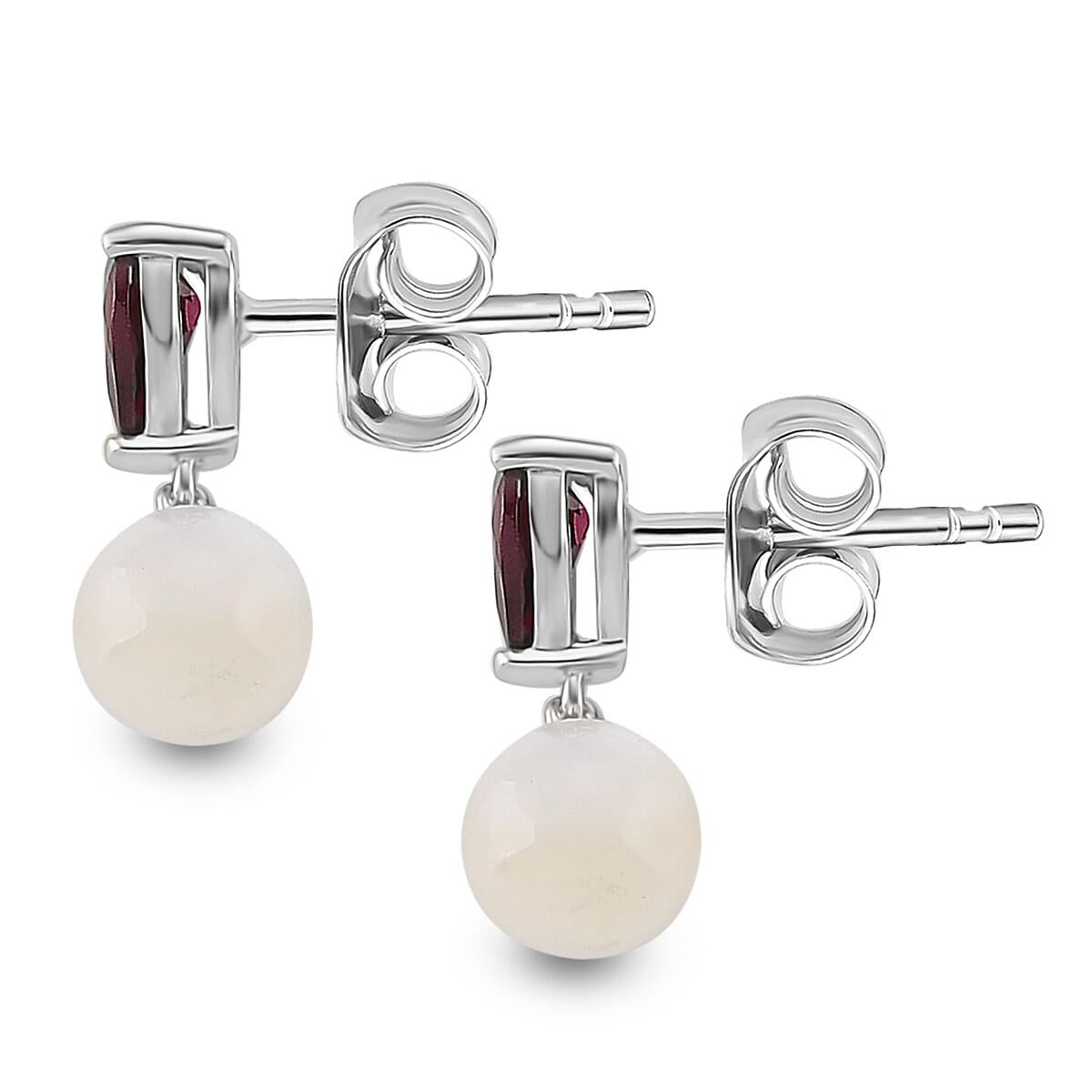 D'Joy Rhodolite Garnet, Mother Of Pearl Fancy Earring in Rhodium OverlaySterling Silver  1.420  Ct.