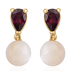 D'Joy Rhodolite Garnet & Mother Of Pearl Push Back Earring in Rhodium Overlay Sterling Silver