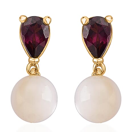 D'Joy Rhodolite Garnet, Mother Of Pearl Fancy Earring Sterling Silver  1.420  Ct.