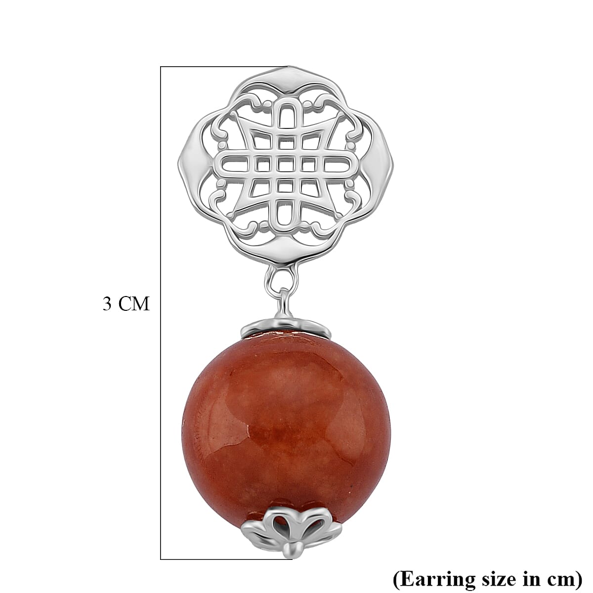 D'Joy Enhanced Red Jade Ball Drop Earring with Push Back in Rhodium Overlay Sterling Silver 29.00 Ct.