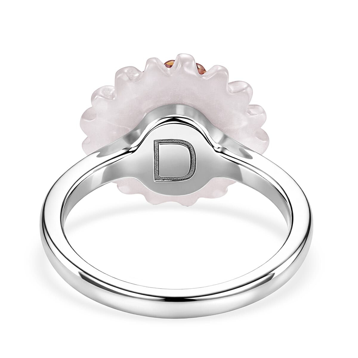 D'Joy Red Garnet, Dyed White Jade & Enhanced Red Jade Floral Cluster Ring in Rhodium Overlay Sterling Silver 9.15 Ct.