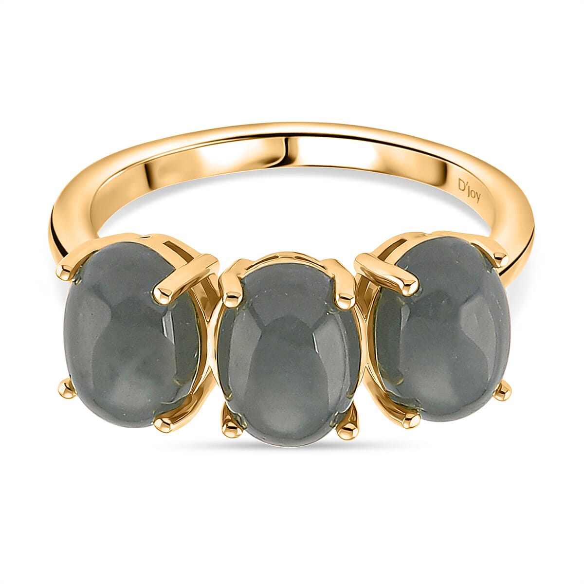 D'Joy Natural Jadeite Trilogy Ring in Yellow Gold Plated Sterling Silver 5.00 Ct.