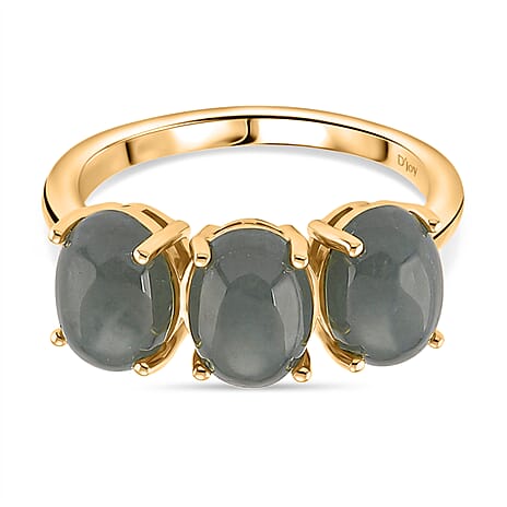 D'Joy Natural Jadeite Trilogy Ring in Yellow Gold Plated Sterling Silver 5.00 Ct.
