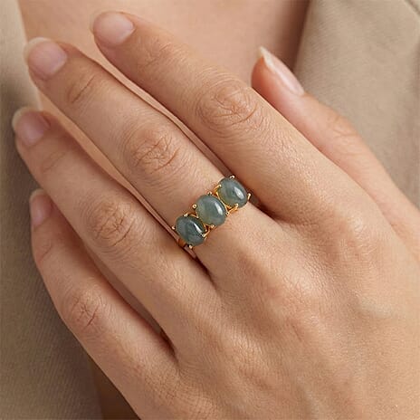 D'Joy Natural Jadeite Trilogy Ring in Yellow Gold Plated Sterling Silver 5.00 Ct.