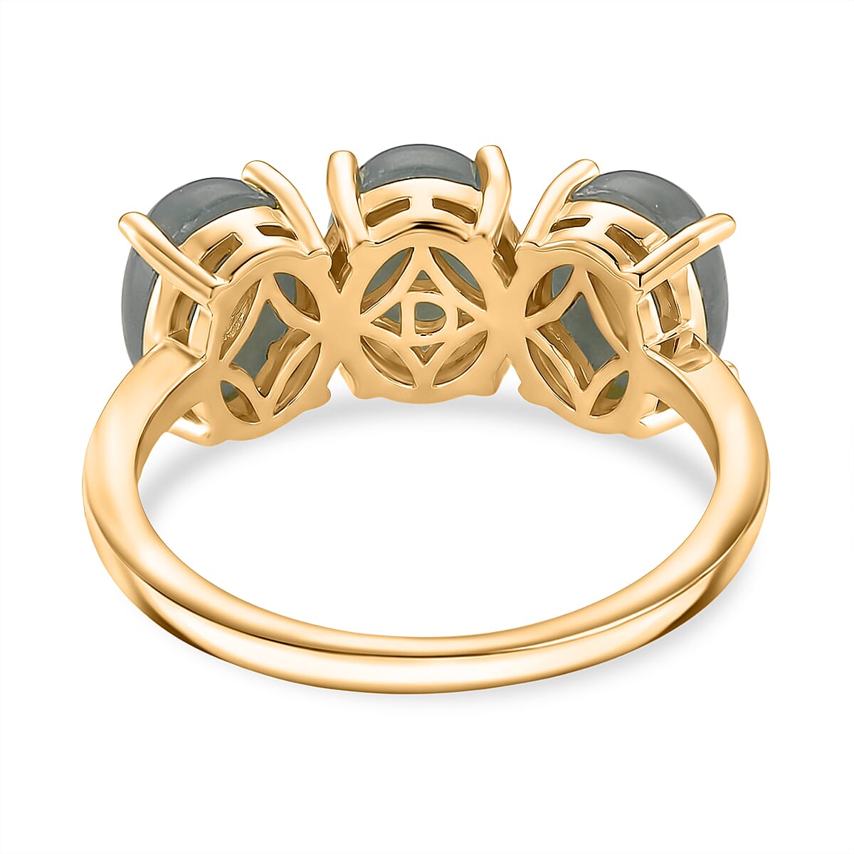 D'Joy Natural Jadeite Trilogy Ring in Yellow Gold Plated Sterling Silver 5.00 Ct.