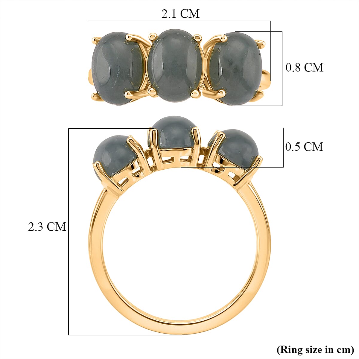 D'Joy Natural Jadeite Trilogy Ring in Yellow Gold Plated Sterling Silver 5.00 Ct.