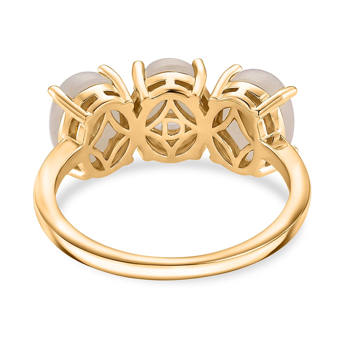 D'Joy Natural White Jade Trilogy Ring in Yellow Gold Plated Sterling Silver 5.00 Ct.