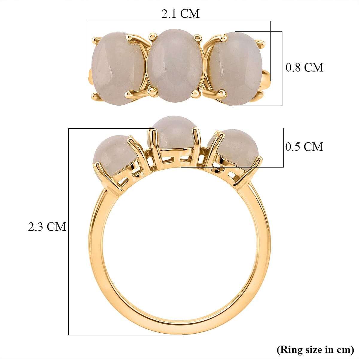 D'Joy Natural White Jade Trilogy Ring in Yellow Gold Plated Sterling Silver 5.00 Ct.