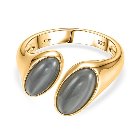 D'Joy Natural Jadeite Bypass Ring in Yellow Gold Plated Sterling Silver 3.80 Ct.