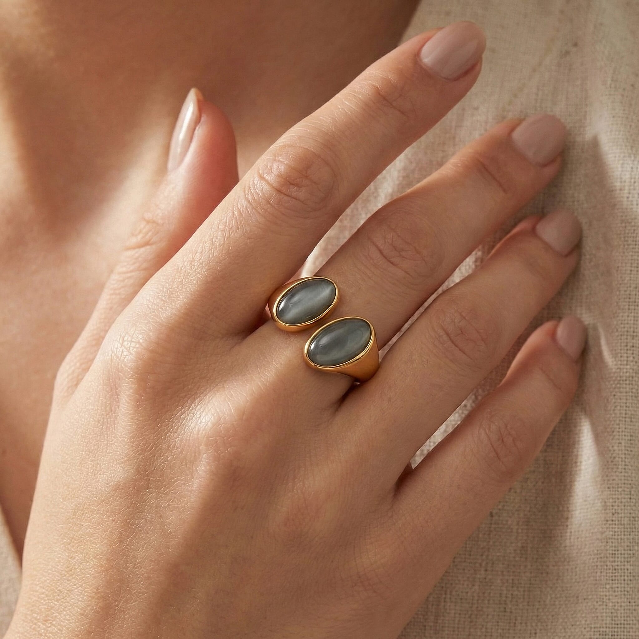 D'Joy Natural Jadeite Bypass Ring in Yellow Gold Plated Sterling Silver 3.80 Ct.