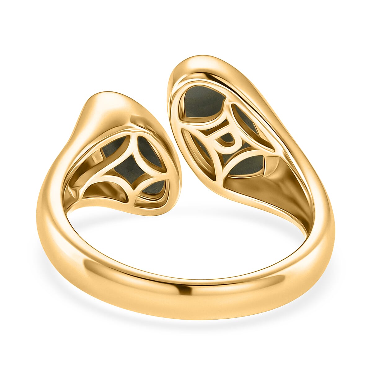 D'Joy Natural Jadeite Bypass Ring in Yellow Gold Plated Sterling Silver 3.80 Ct.