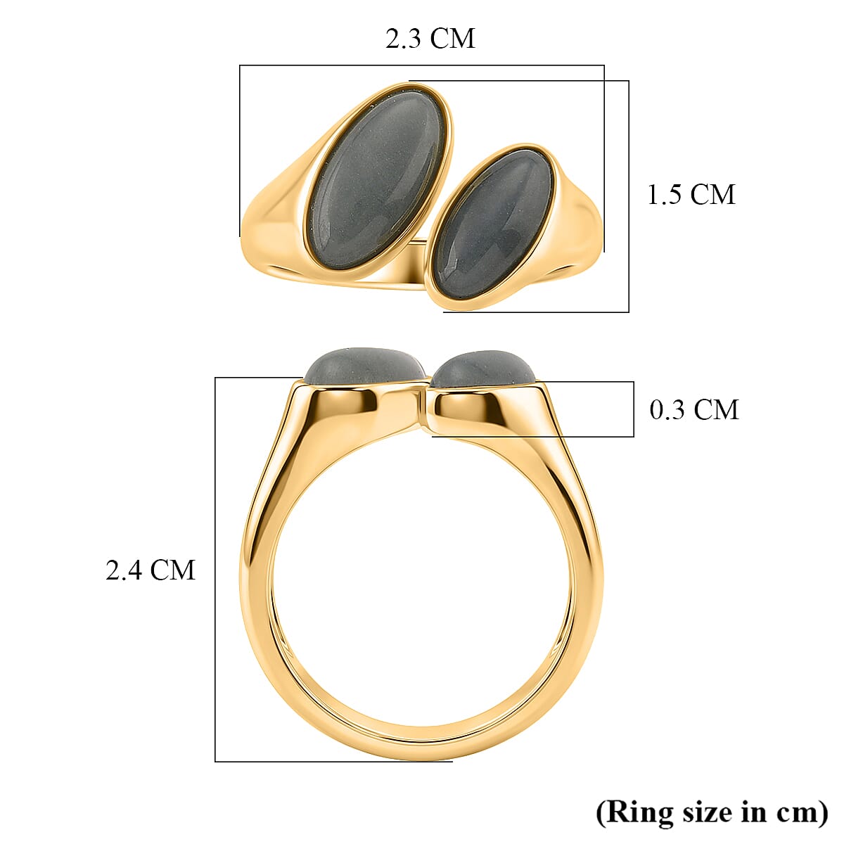 D'Joy Natural Jadeite Bypass Ring in Yellow Gold Plated Sterling Silver 3.80 Ct.