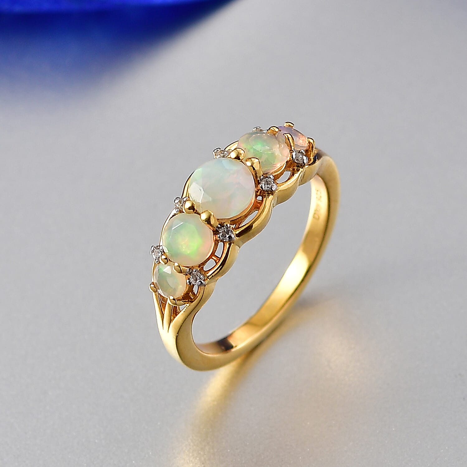 D'Joy Ethiopian Opal, White Zircon Fancy Ring in 18K YG PlatingSterling Silver  0.948  Ct.