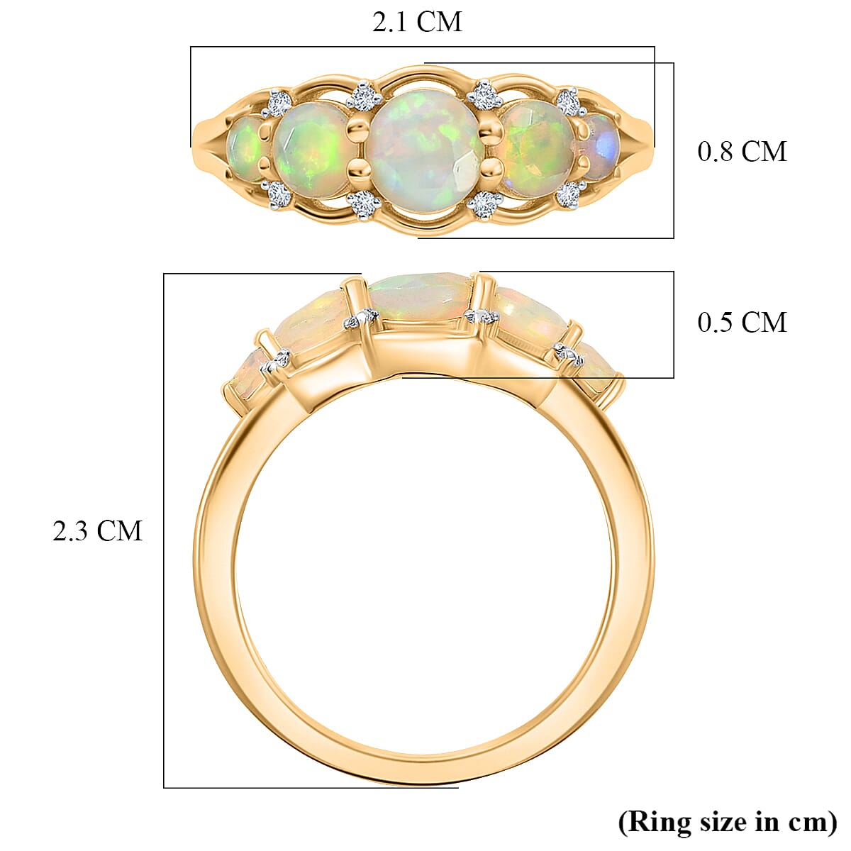 D'Joy Ethiopian Opal, White Zircon Fancy Ring in 18K YG PlatingSterling Silver  0.948  Ct.