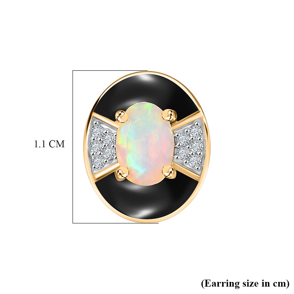 D'Joy Faceted Ethiopian Opal & White Zircon Solitaire Stud Push Post Earring in Yellow Gold Plated Sterling Silver.