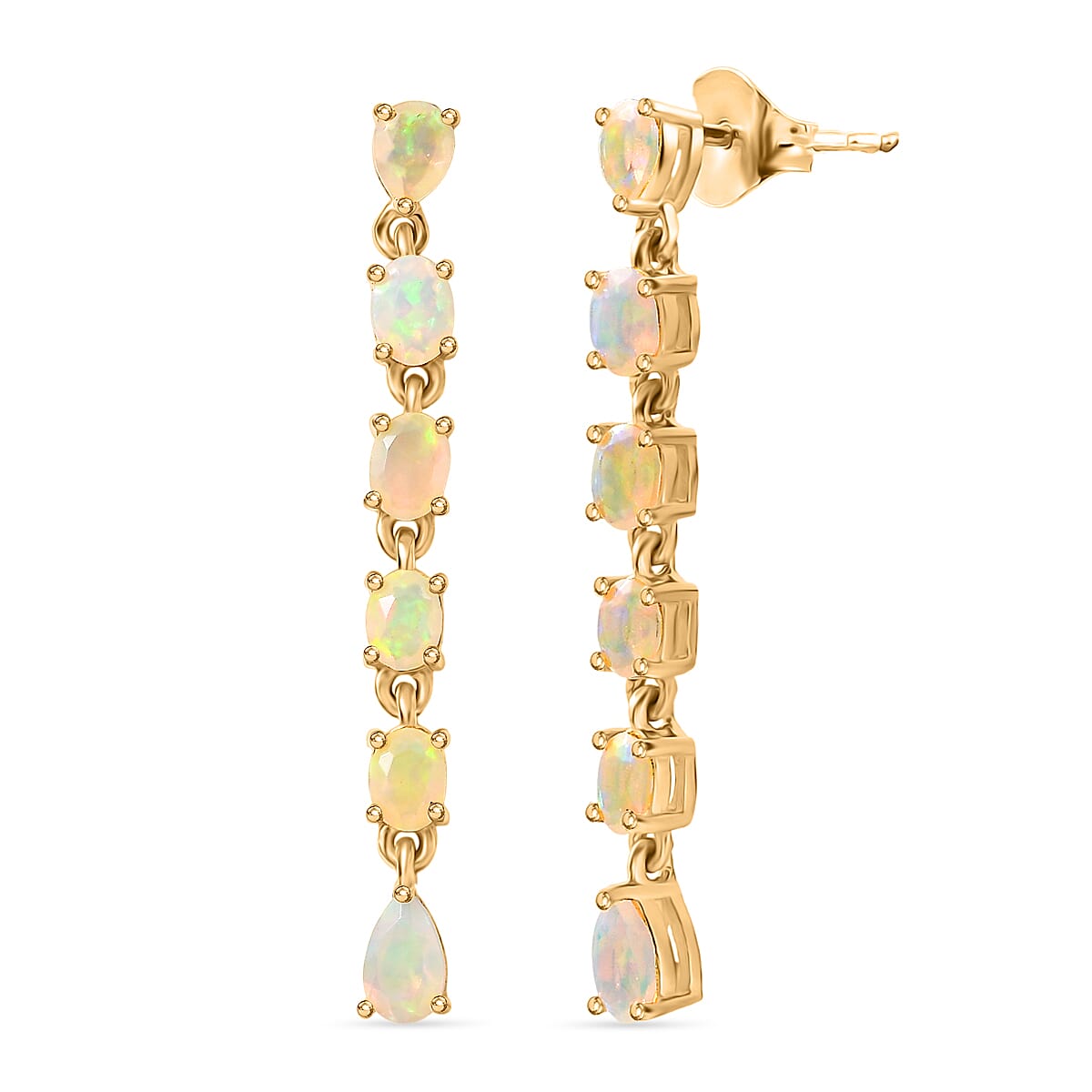 D'Joy Faceted Ethiopian Opal Dangling Earring with Push Back in Yellow Gold Plated Sterling Silver 1.27 Ct.