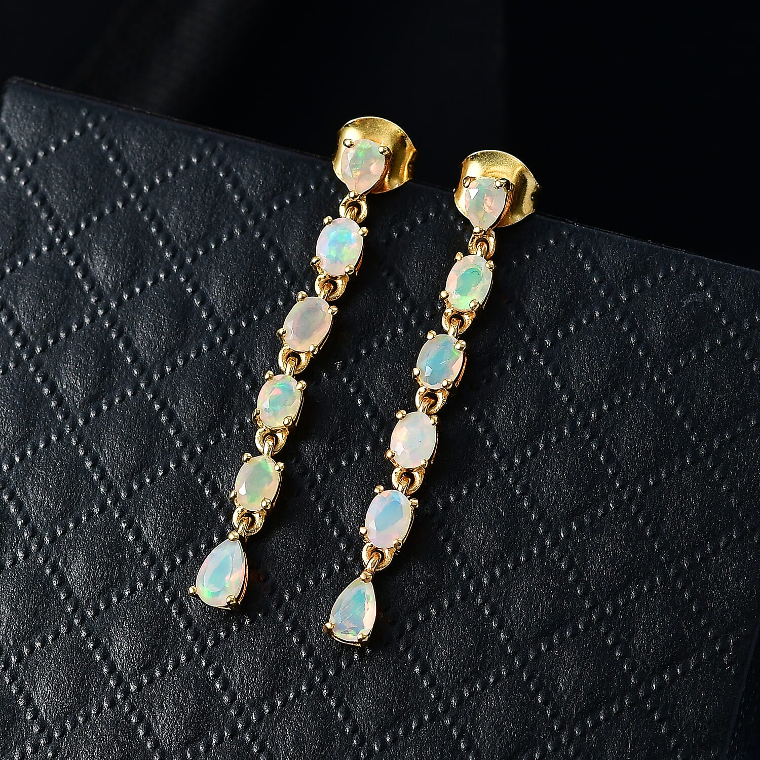 D'Joy Faceted Ethiopian Opal Dangling Earring with Push Back in Yellow Gold Plated Sterling Silver 1.27 Ct.