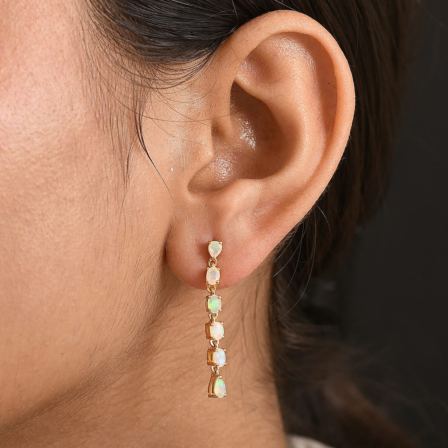 D'Joy Faceted Ethiopian Opal Dangling Earring with Push Back in Yellow Gold Plated Sterling Silver 1.27 Ct.