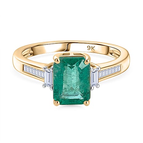 TONY DINIZ COLLECTION - 9K Yellow Gold AAA Gemfields Zambian Emerald & Natural White Diamond Ring 1.72 Ct.