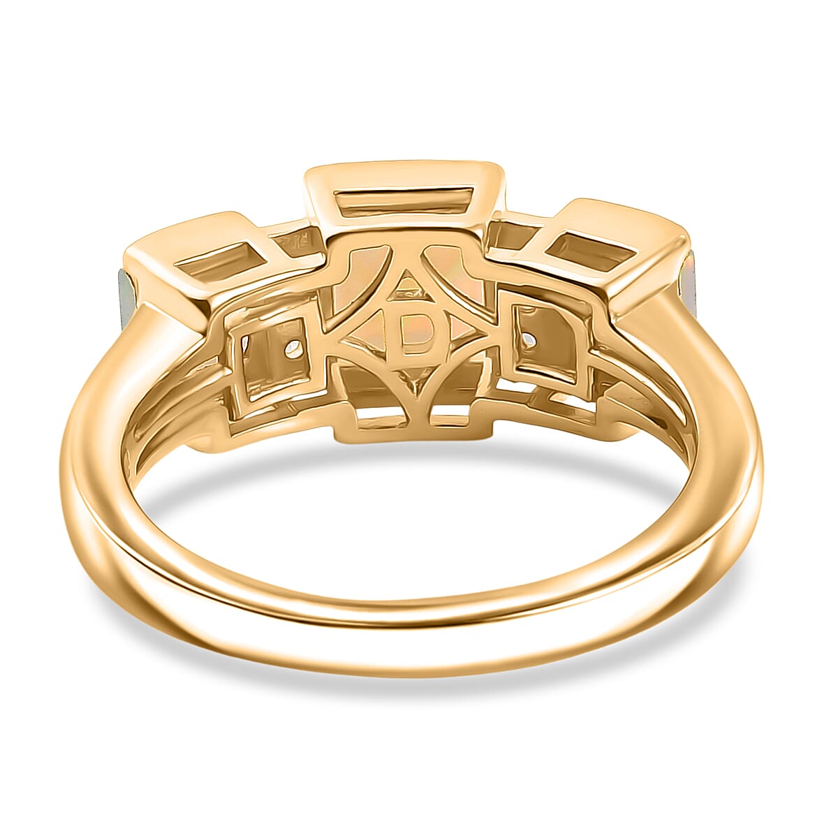 D'Joy Faceted Ethiopian Opal & White Zircon Trilogy Ring in Yellow Gold Plated Sterling Silver 1.23 Ct.