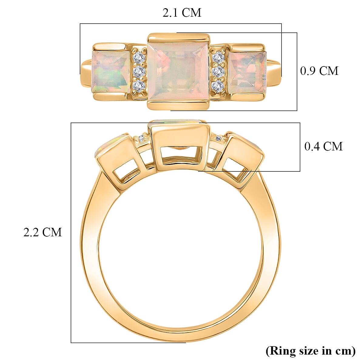 D'Joy Faceted Ethiopian Opal & White Zircon Trilogy Ring in Yellow Gold Plated Sterling Silver 1.23 Ct.