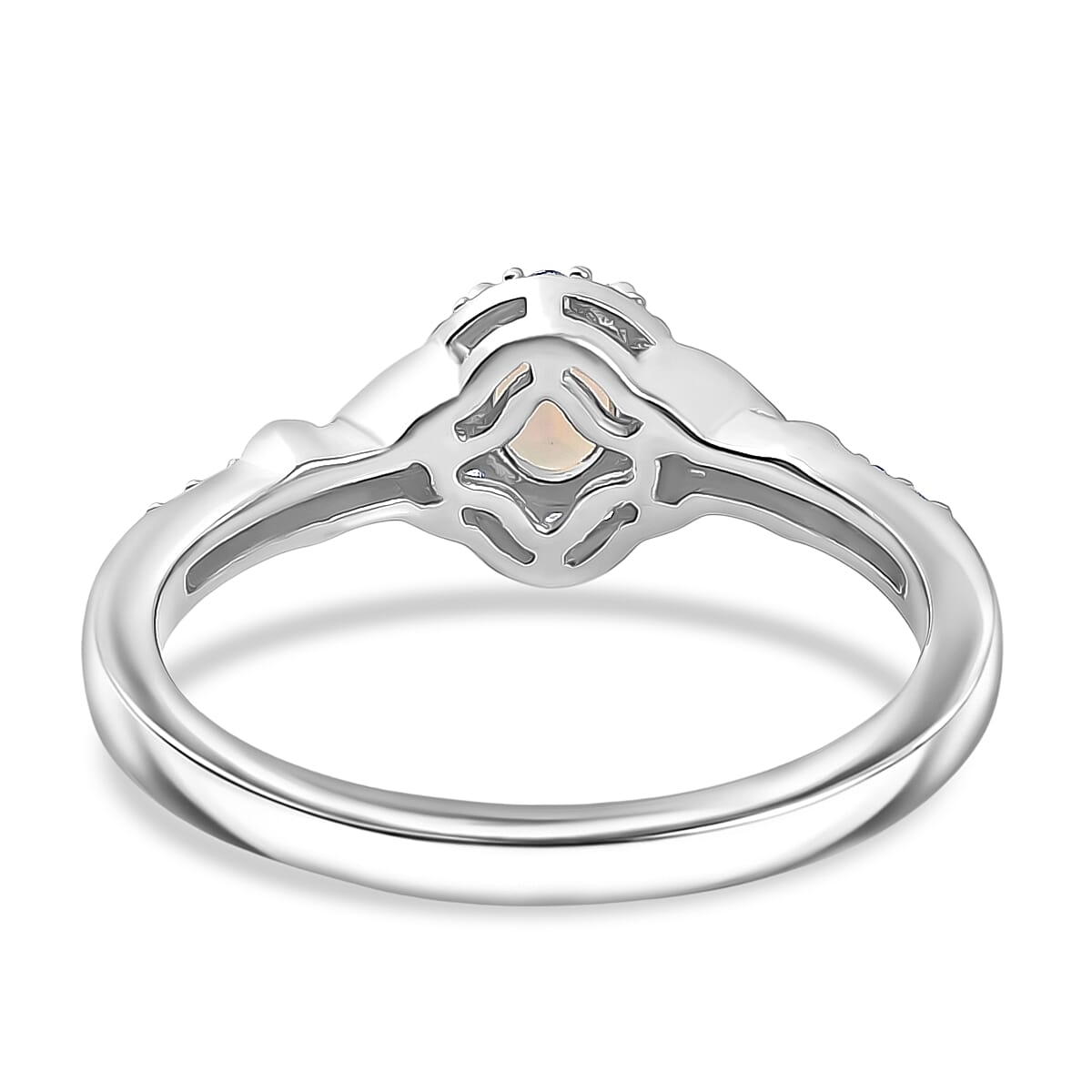 D'Joy Faceted Ethiopian Opal & White Zircon Ring in Platinum Overlay & Yellow Gold Plated Sterling Silver 0.50 Ct.