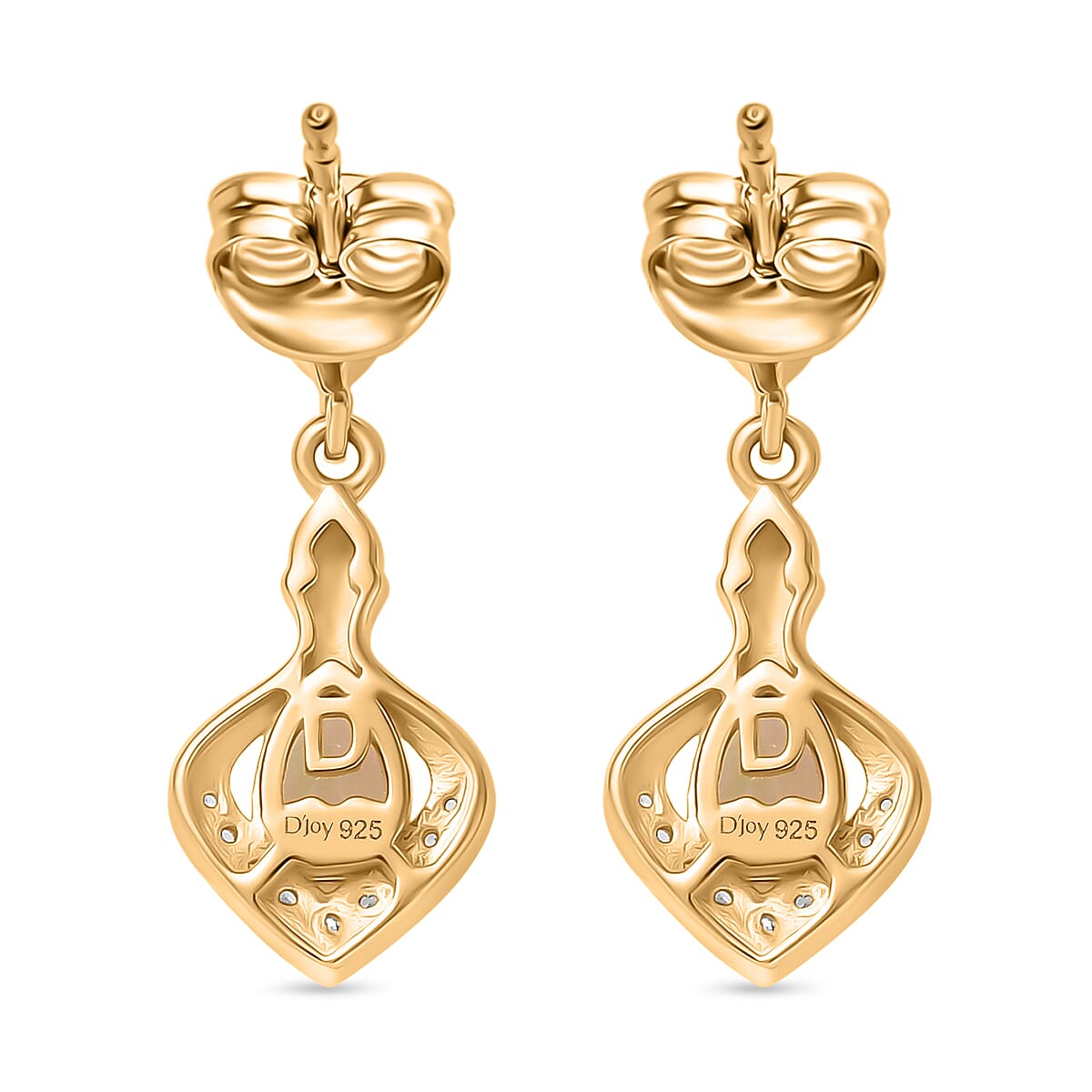 D'Joy Faceted Ethiopian Opal, White Zircon Dangling Earring with Push Back in Yellow Gold Plated Sterling Silver