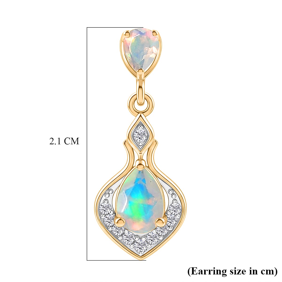 D'Joy Faceted Ethiopian Opal, White Zircon Dangling Earring with Push Back in Yellow Gold Plated Sterling Silver