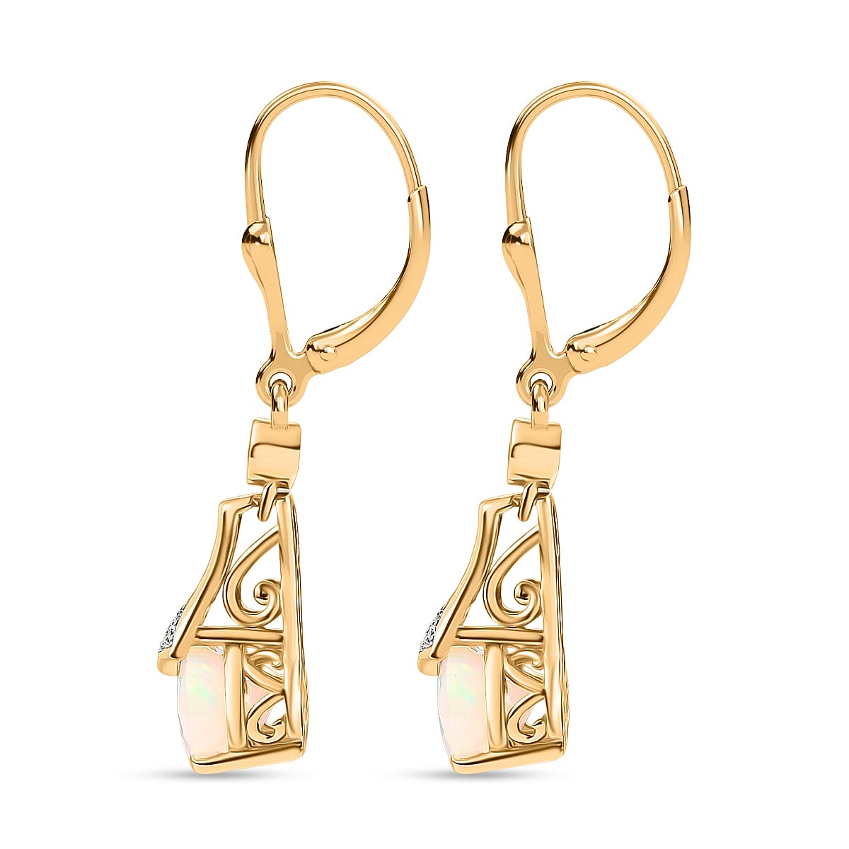 D'Joy Faceted Ethiopian Opal, Rhodolite Garnet & White Zircon Drop Earring with Lever Back in Yellow Gold Plated Sterling Silver 1.72 Ct.