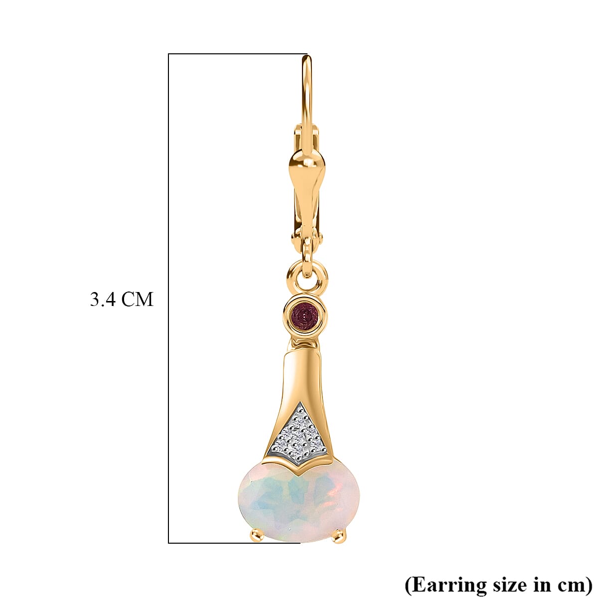 D'Joy Faceted Ethiopian Opal, Rhodolite Garnet & White Zircon Drop Earring with Lever Back in Yellow Gold Plated Sterling Silver 1.72 Ct.