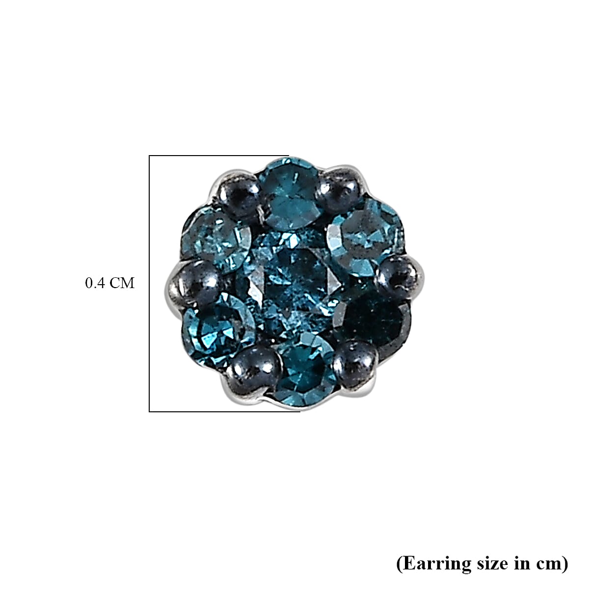 D'Joy Blue Diamond Stud Earring with Push Back in Rhodium Overlay Sterling Silver