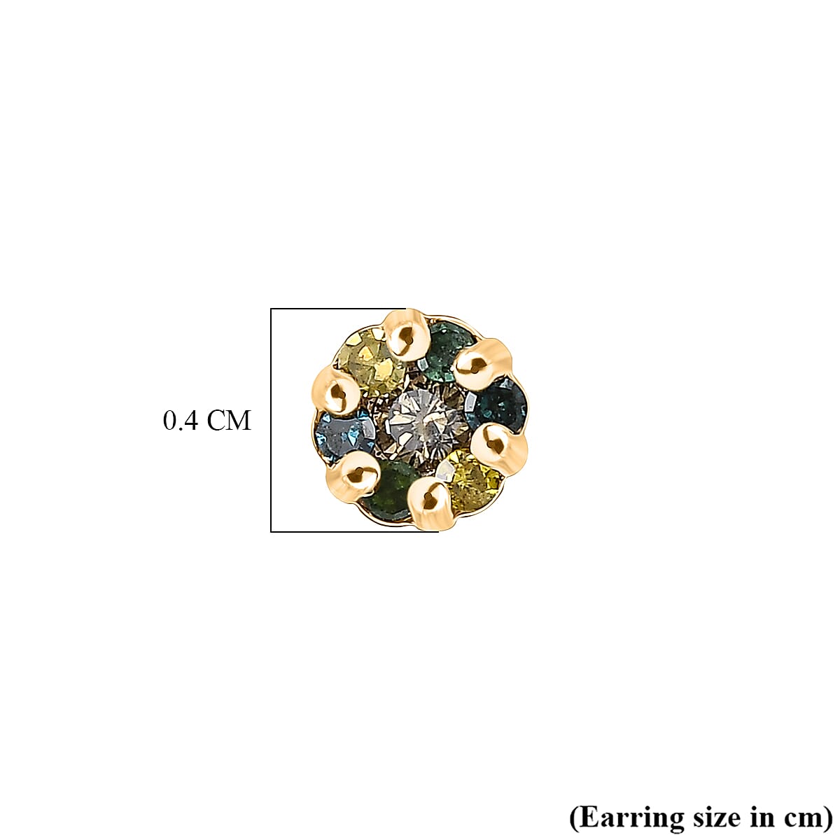 D'Joy Natural Champagne Diamond, Blue Green, Yellow Stud  in 18K Vermeil Yellow Gold Plated Sterling Silver