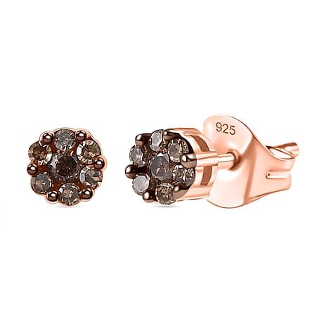 D'Joy Natural Champagne Diamond Stud Earring with Push Back in 18K Vermeil Rose Gold Plated Sterling Silver