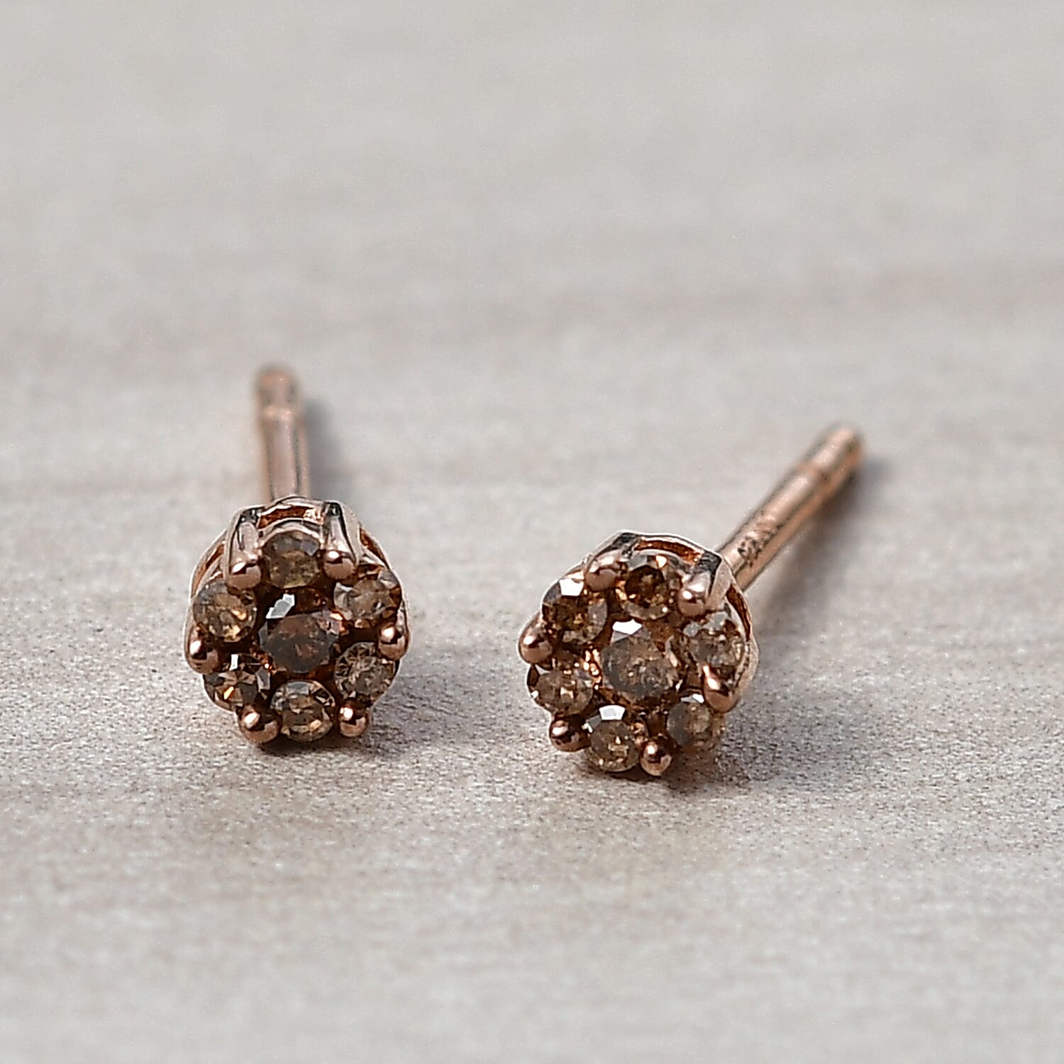 D'Joy Natural Champagne Diamond Stud Earring with Push Back in 18K Vermeil Rose Gold Plated Sterling Silver