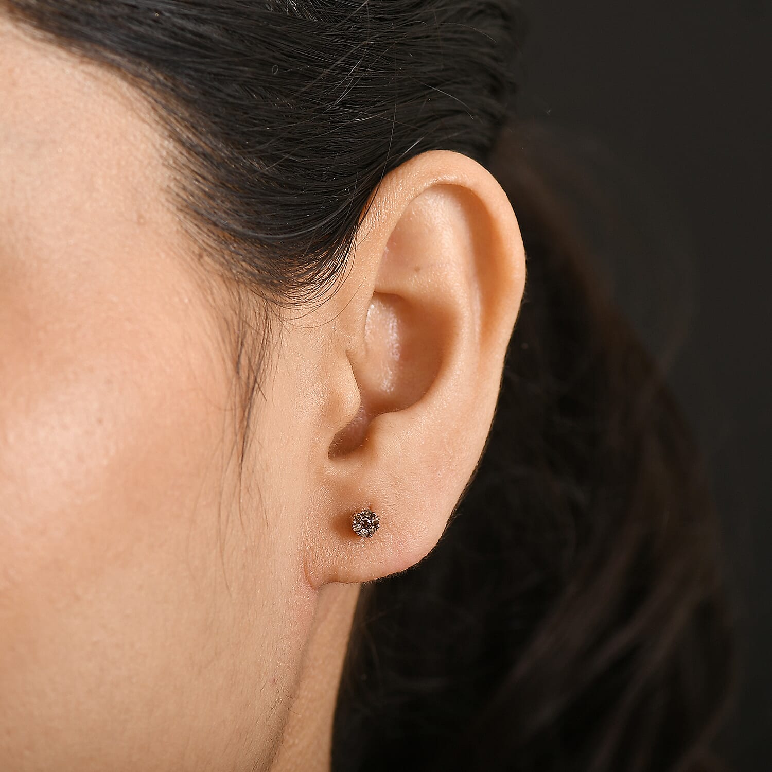 D'Joy Natural Champagne Diamond Stud Earring with Push Back in 18K Vermeil Rose Gold Plated Sterling Silver